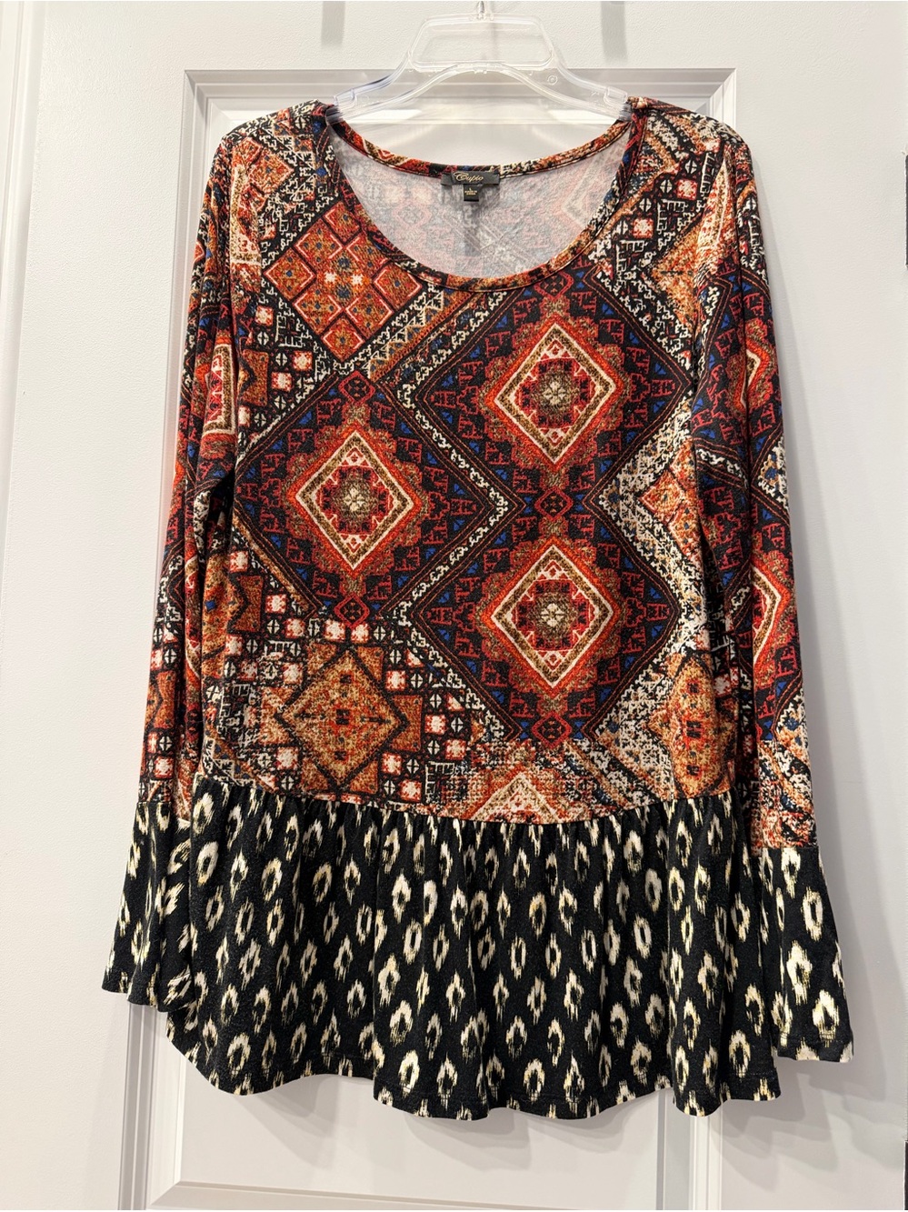 Women's Printed Peplum Long-Sleeve Top - Multicolor